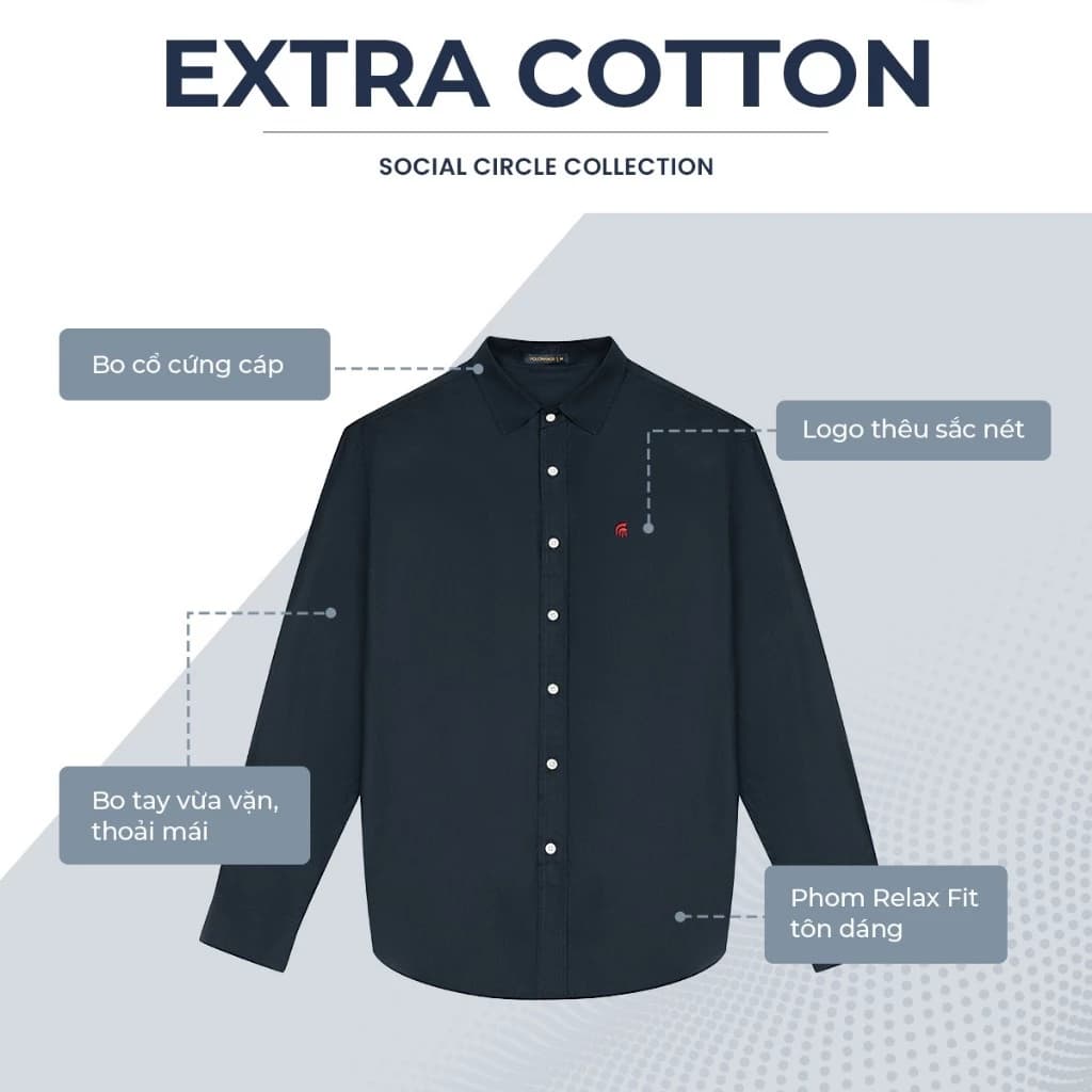 Áo sơ mi nam tay dài EXTRA COTTON, BST Social Circle chất liệu kaki mềm cao cấp - POLOMANOR